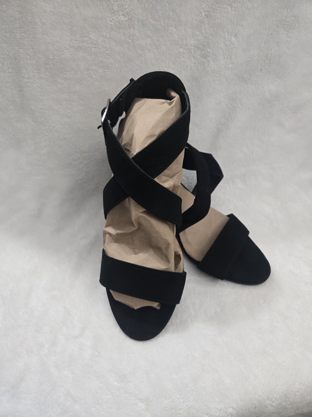 Women's Black Strappy Suede Block Heel Sandals Size 6